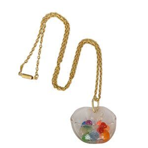 Gold Tone Vintage Alloy Hong Kong Chain, Plastic Fruit Basket Pendant Necklace
